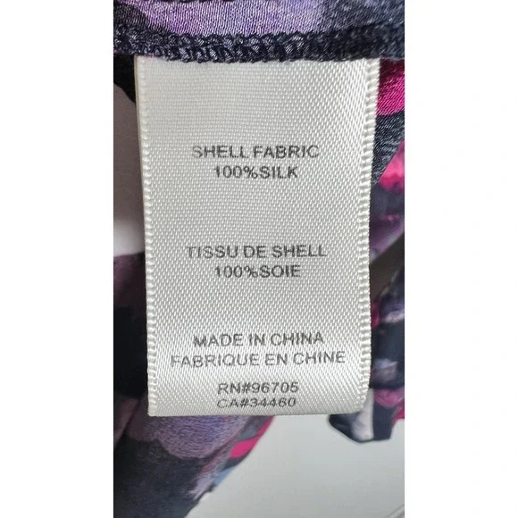 Rebecca Taylor Size‎ 2 Black Floral 100% Silk Tunic Blouse 3/4 Sleeves High Low - Picture 7 of 9